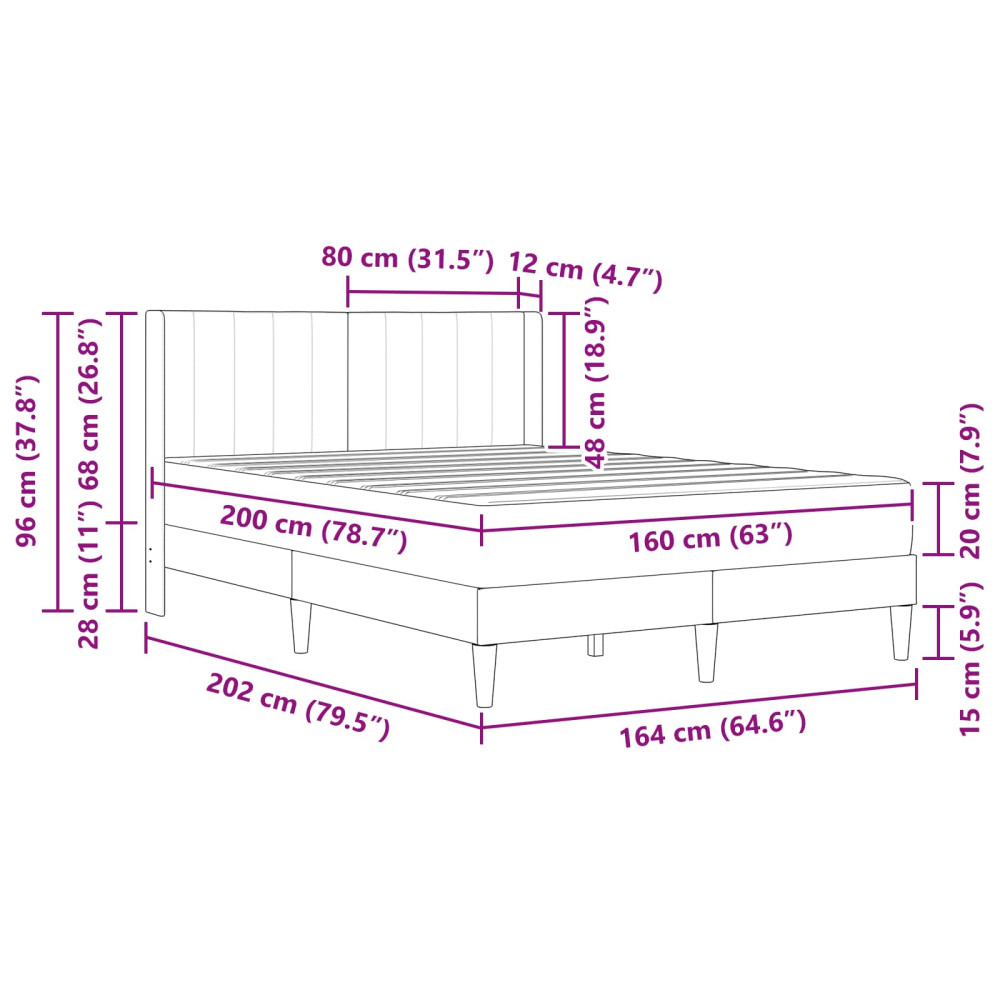 Produktbild för Sängram med madrass med huvudgavel Ljusgrå 160 x 200 cm Sammet