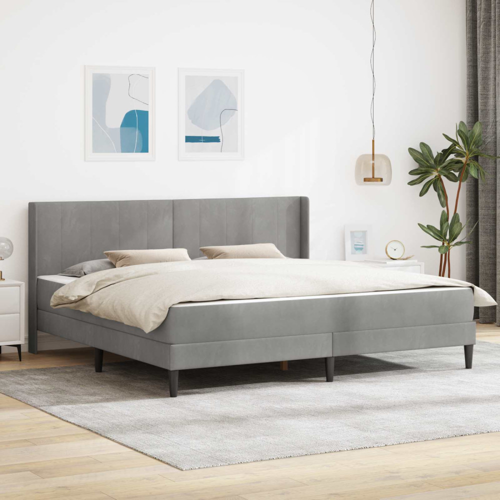 Produktbild för Sängram med madrass med huvudgavel Ljusgrå 180 x 200 cm Sammet