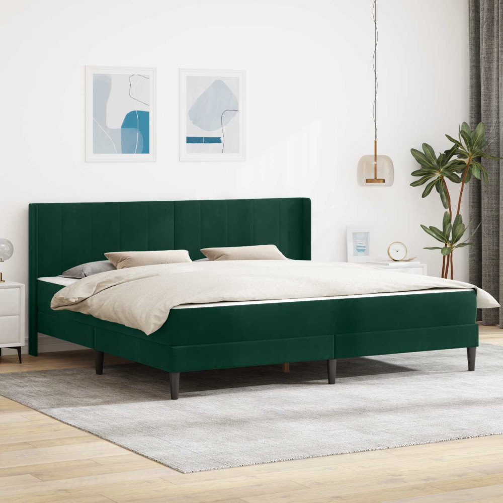 Produktbild för Sängram med madrass med huvudgavel Mörkgrön 180 x 200 cm Sammet