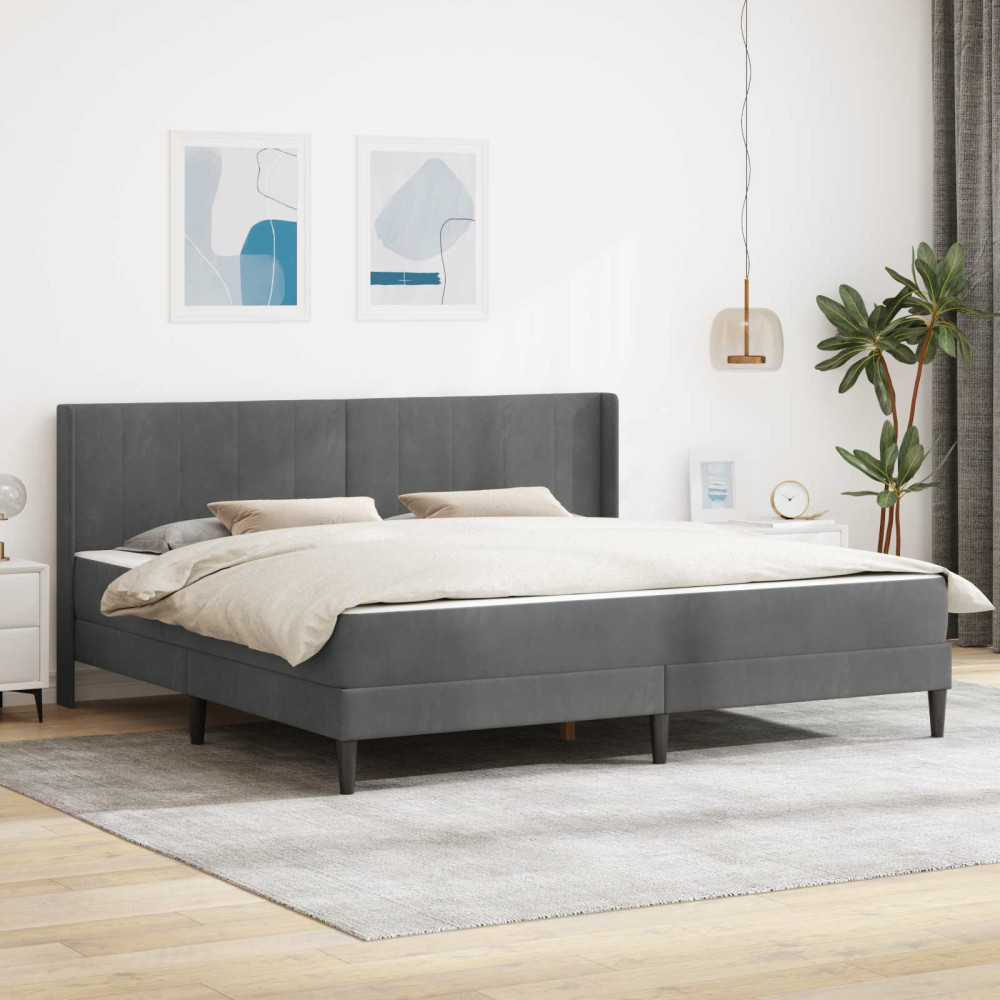 Produktbild för Sängram med madrass med huvudgavel Mörkgrå 200 x 200 cm Sammet