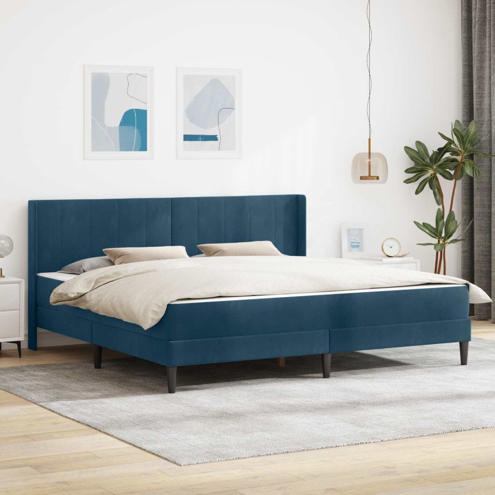 Produktbild för Sängram med madrass med huvudgavel Blå 200 x 200 cm Sammet
