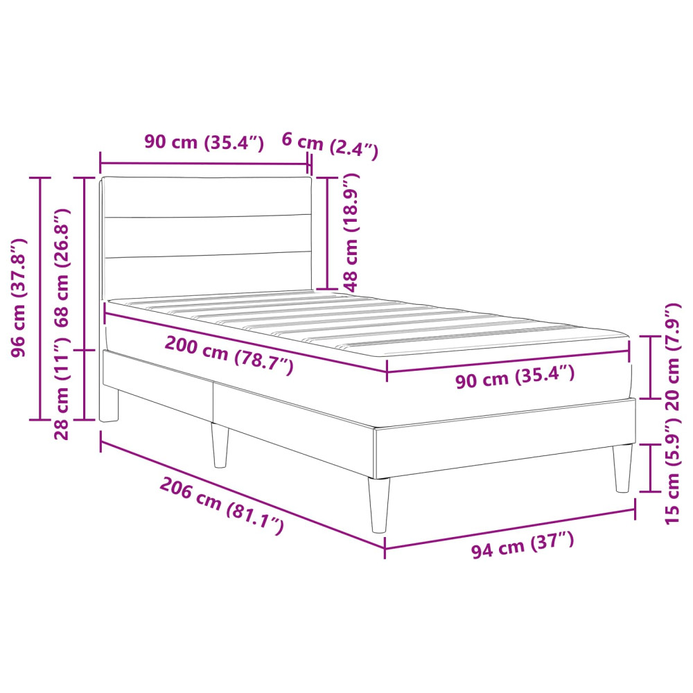 Produktbild för Sängram Mörkgrå 90 x 200 cm Polyester
