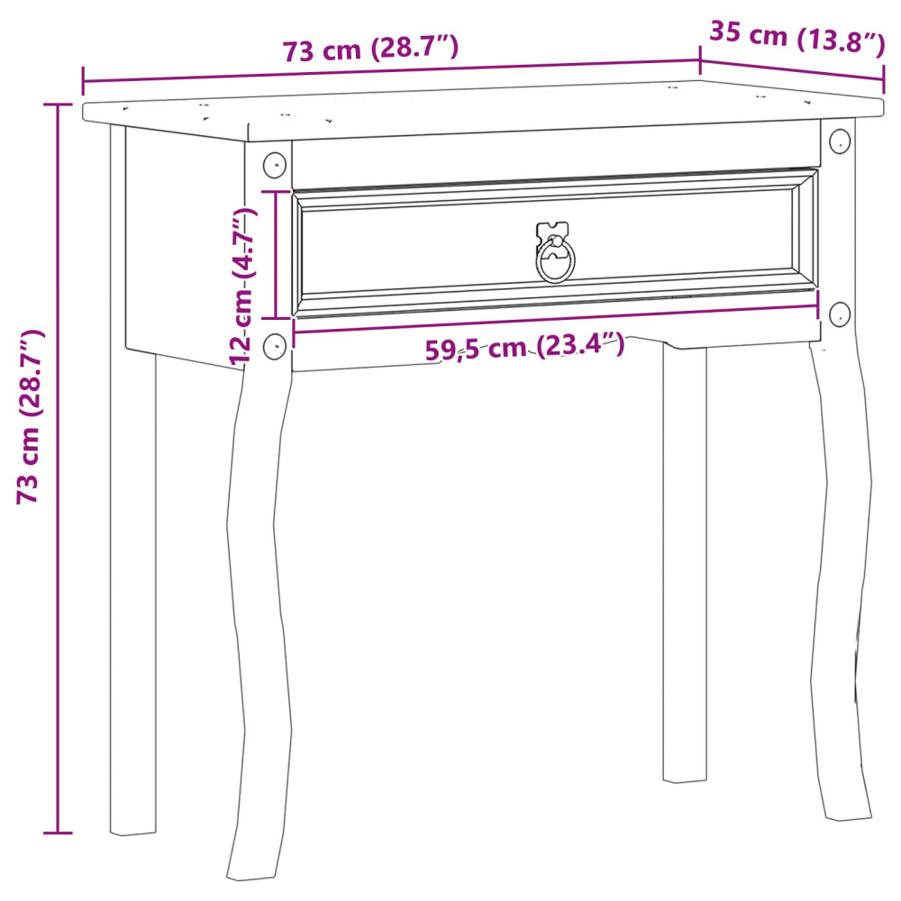 Produktbild för Konsolbord med låda med hylla Vit 73 x 35 x 73 cm Massiv furu