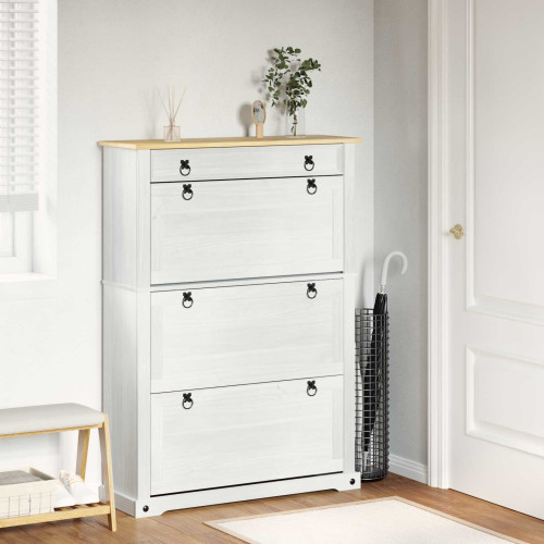 vidaXL Skoskåp med låda Corona Vit 99 x 32 x 138 cm Massiv furu