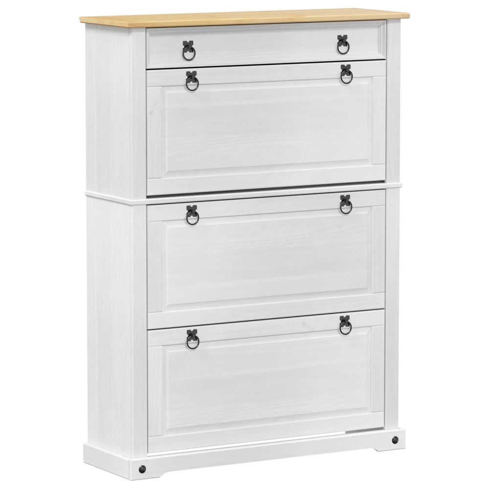 Produktbild för Skoskåp med låda Corona Vit 99 x 32 x 138 cm Massiv furu