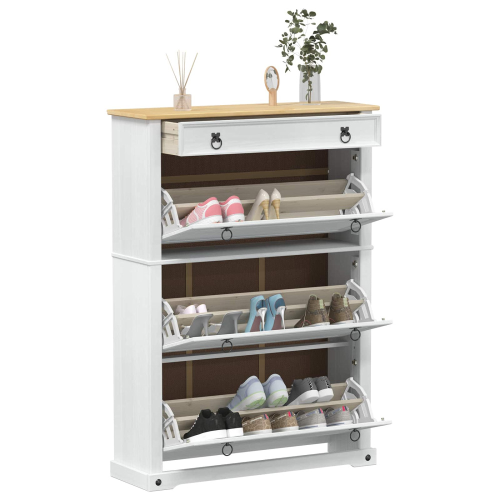 Produktbild för Skoskåp med låda Corona Vit 99 x 32 x 138 cm Massiv furu