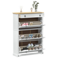 Produktbild för Skoskåp med låda Corona Vit 99 x 32 x 138 cm Massiv furu