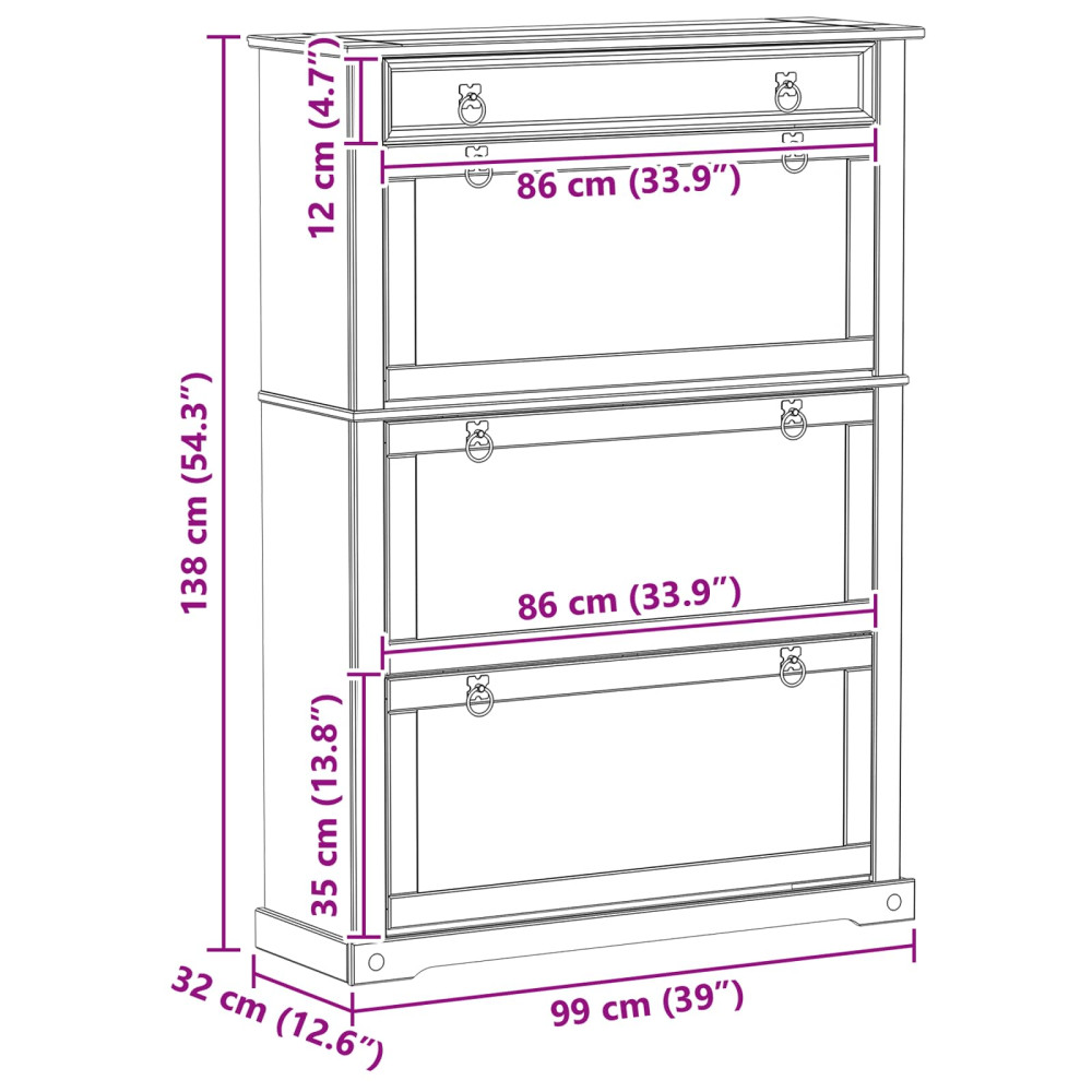 Produktbild för Skoskåp med låda Corona Vit 99 x 32 x 138 cm Massiv furu