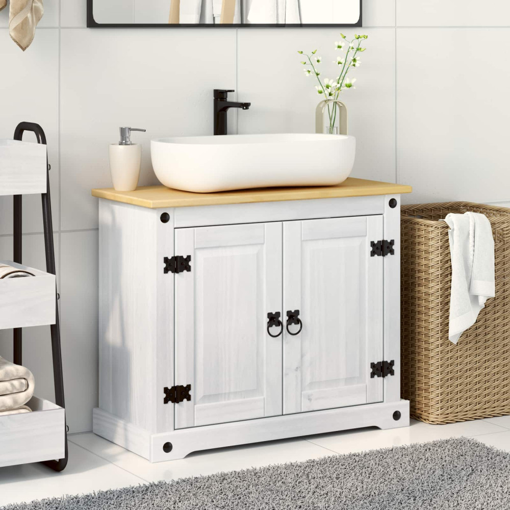 Produktbild för Diskbänksskåp med hylla Vit 73 x 33 x 60 cm Massiv furu