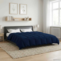 Produktbild för Vinter Täcke Quiltad Mörkblå 240 x 260 cm Mikrofiber