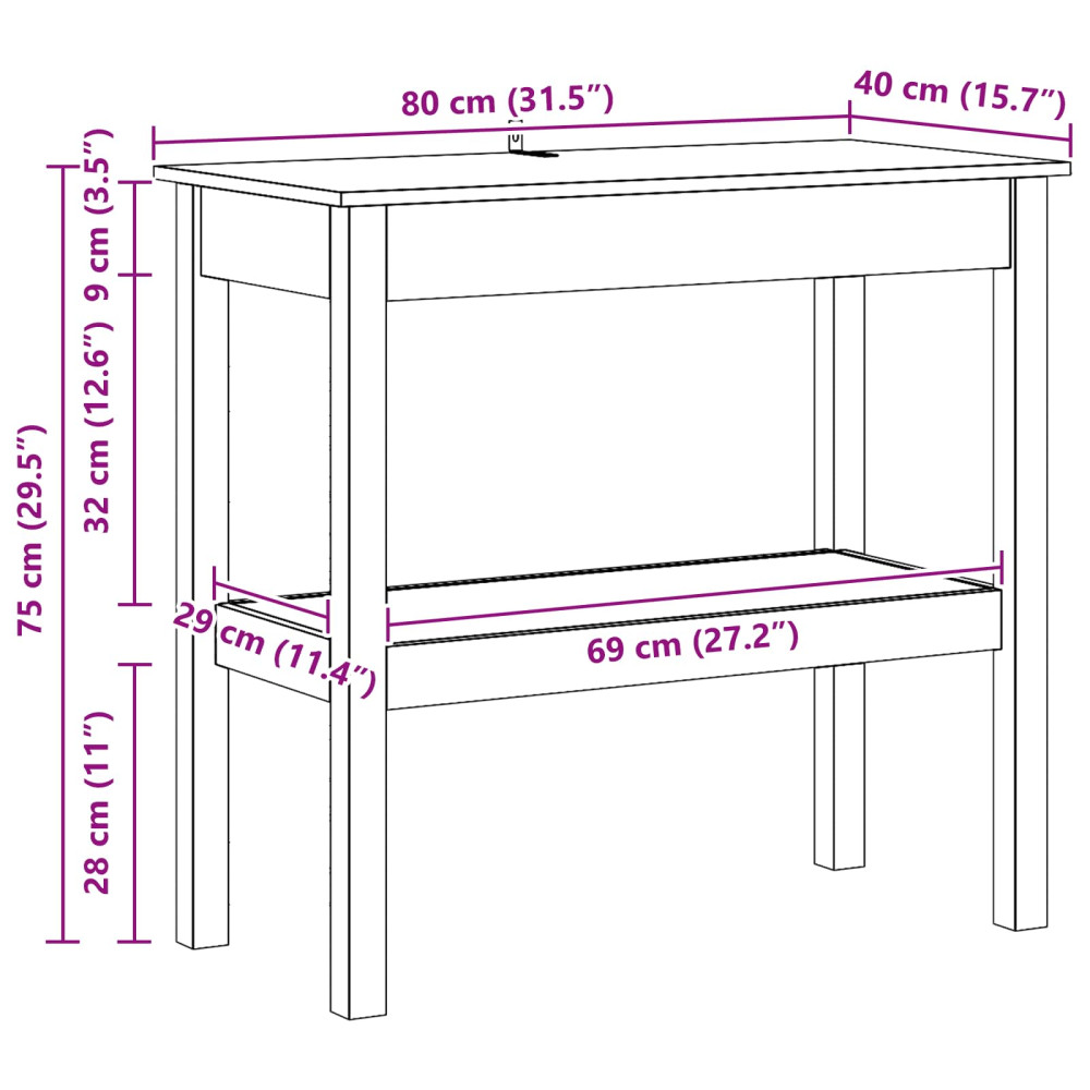 Produktbild för Konsolbord med hylla VaxBrun 80 x 40 x 75 cm Massivt furu