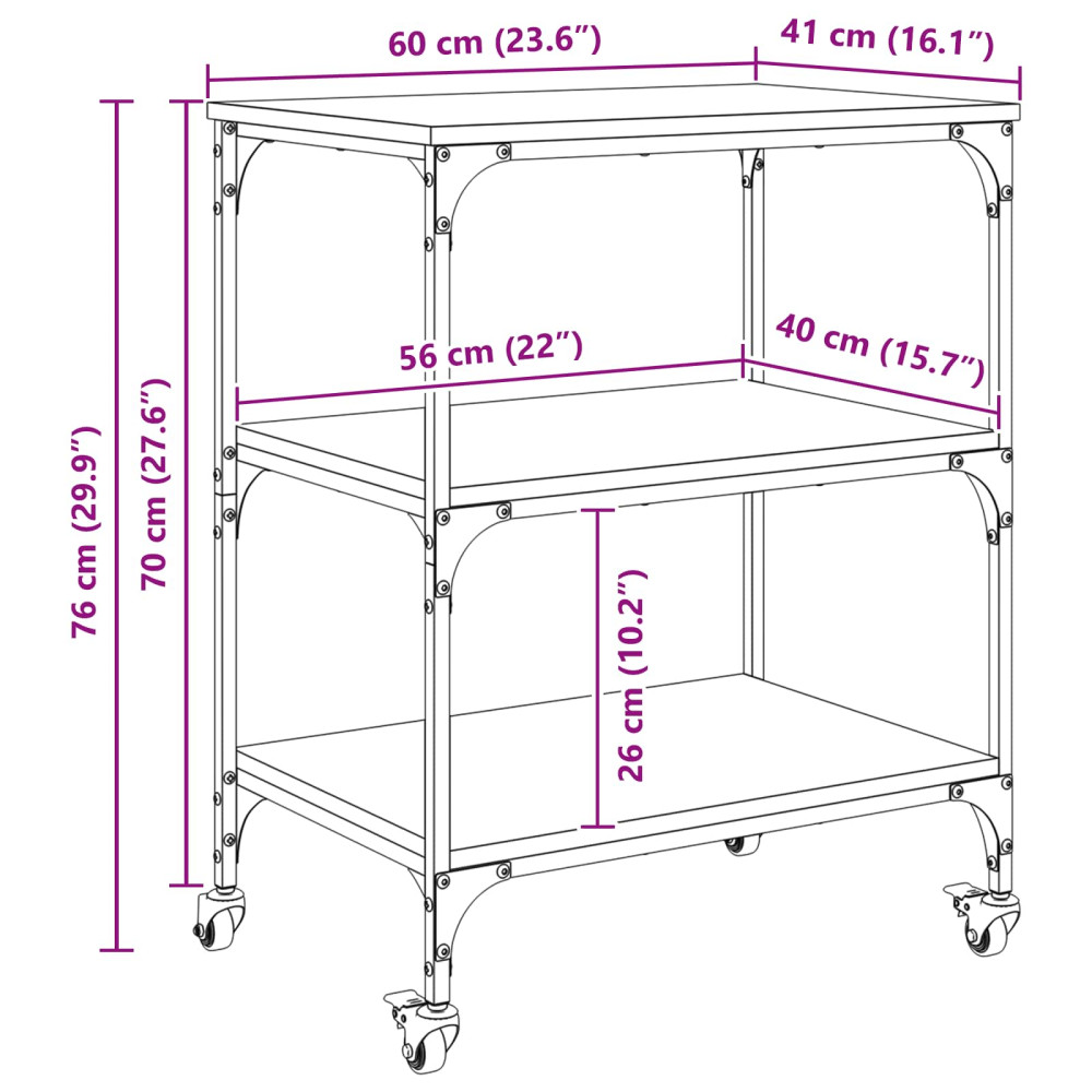 Produktbild för Köksvagn Sonoma-ek 60 x 41 x 76 cm Konstruerat trä