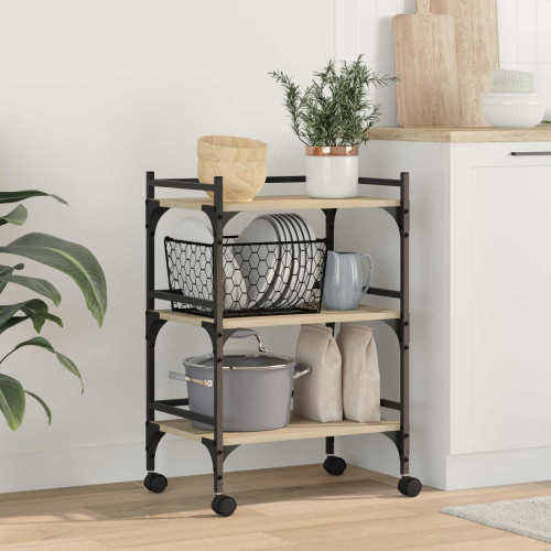 vidaXL Köksvagn Sonoma-ek 50 x 35 x 75,5 cm Konstruerat trä