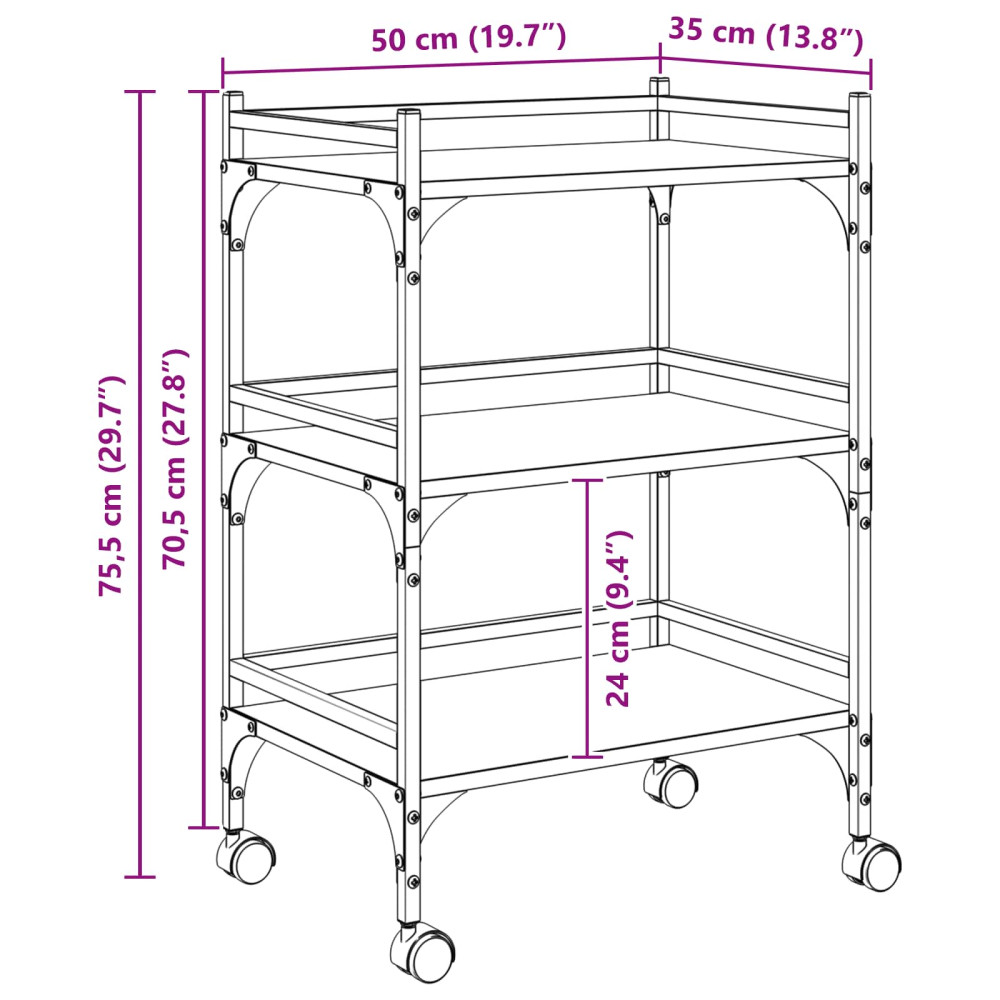 Produktbild för Köksvagn Sonoma-ek 50 x 35 x 75,5 cm Konstruerat trä