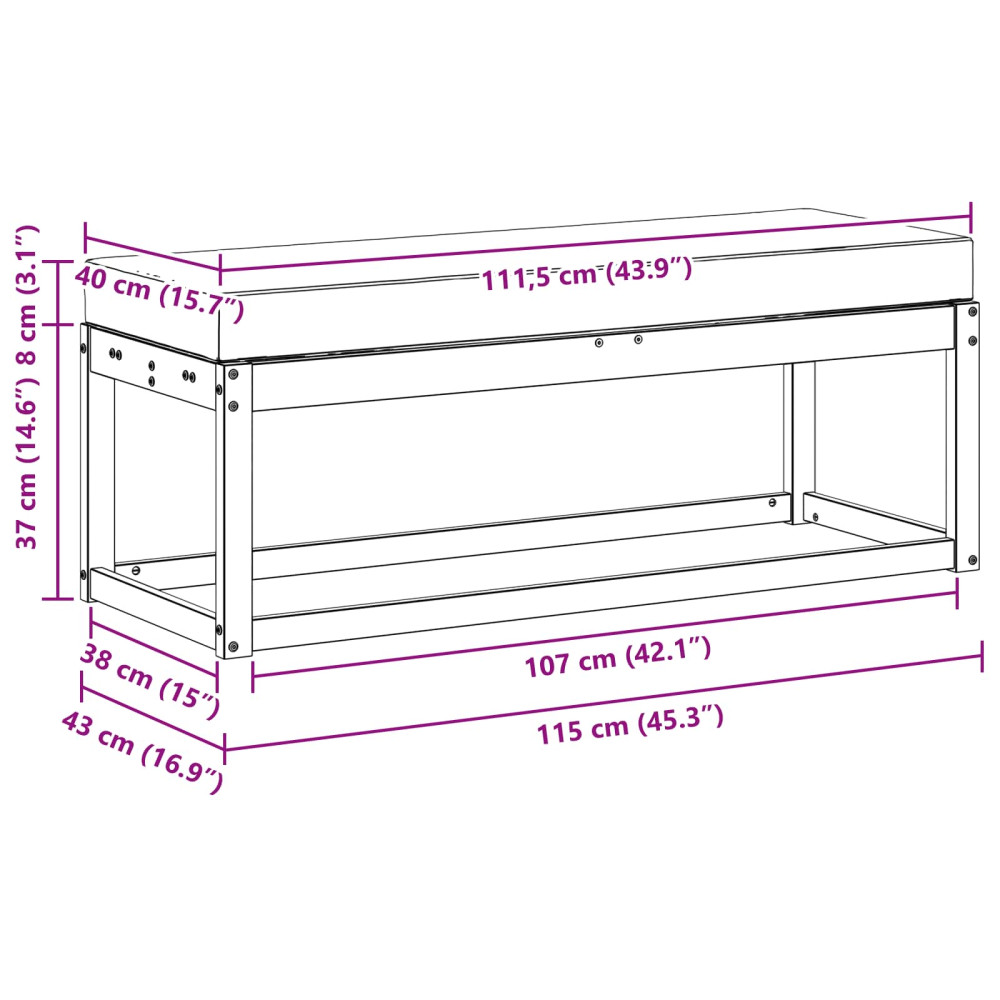 Produktbild för Utomhus Stolbänk Naturlig och Antracit 115 x 43 x 45 cm
