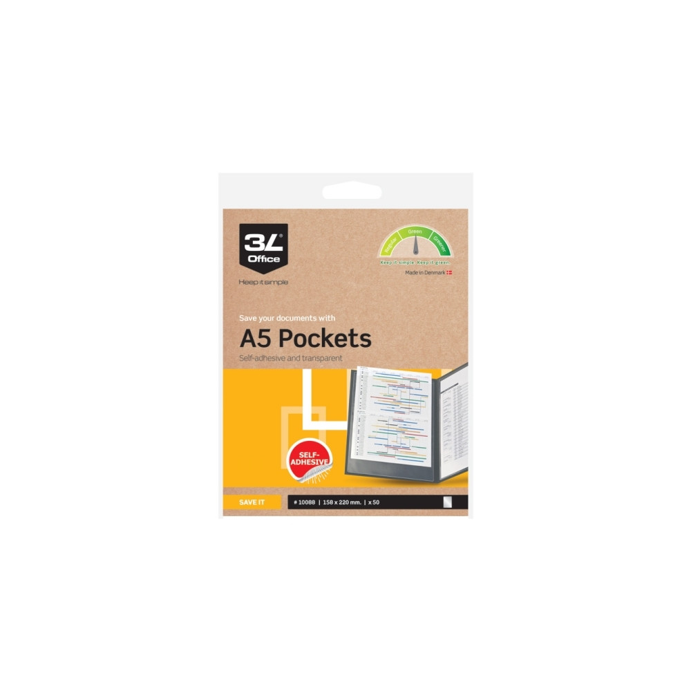 Produktbild för Plastficka A5 158x220 mm, permanent självhäftande baksida oc...