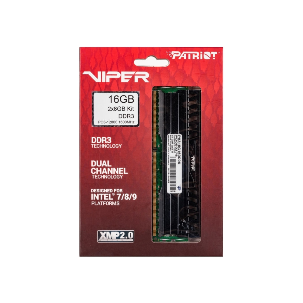 Produktbild för Patriot Extreme Performance Viper 3 Series Black Mamba Edition - DDR3 - sats - 16 GB: 2 x 8 GB - DIMM 240-pin / PC3-12800 - ej buffrad