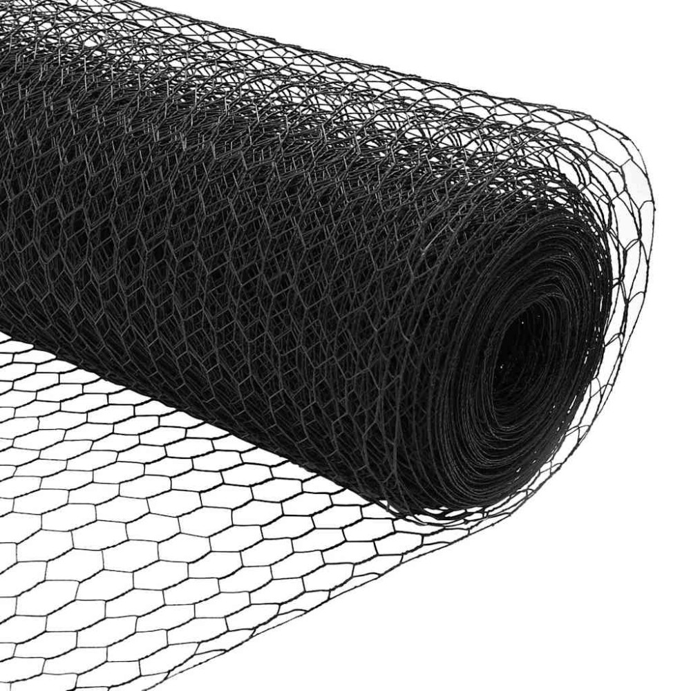 Produktbild för Sexkantigt staket med stolpe 10 x 1,5 m PVC-belagda stål Grå