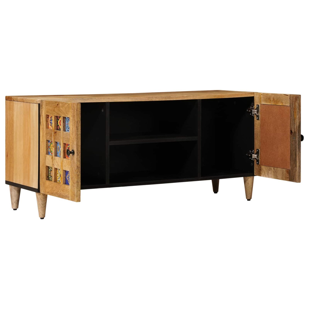 Produktbild för TV-skåp med hylla Naturfärg 105 x 33 x 46 cm Massivt mangoträ