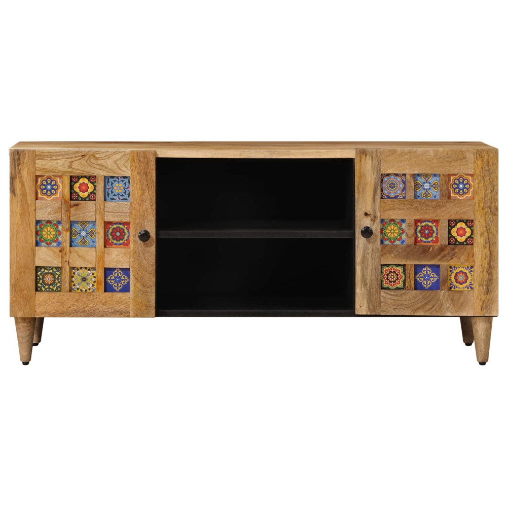 Produktbild för TV-skåp med hylla Naturfärg 105 x 33 x 46 cm Massivt mangoträ