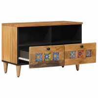 Produktbild för TV-skåp med låda Naturfärg 70 x 33 x 46 cm Massivt mangoträ