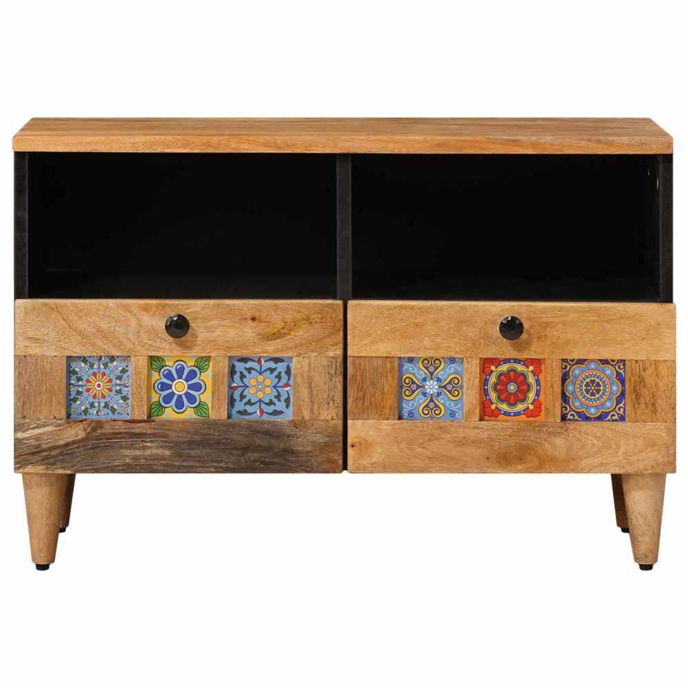 Produktbild för TV-skåp med låda Naturfärg 70 x 33 x 46 cm Massivt mangoträ