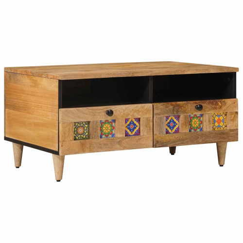 vidaXL Kaffeebord med låda Naturfärg 80 x 54 x 40 cm Massivt mangoträ