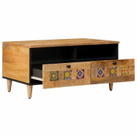 Produktbild för Kaffeebord med låda Naturfärg 80 x 54 x 40 cm Massivt mangoträ