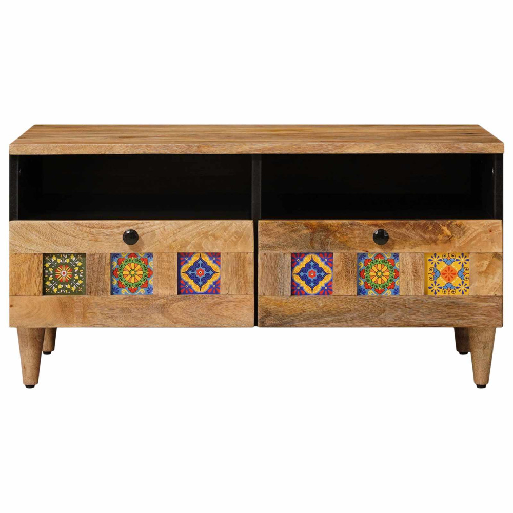 Produktbild för Kaffeebord med låda Naturfärg 80 x 54 x 40 cm Massivt mangoträ