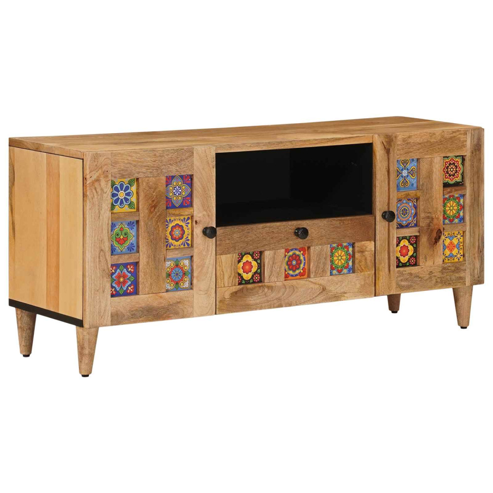 Produktbild för TV-skåp med låda Naturfärg 105 x 33,5 x 46 cm Massivt mangoträ