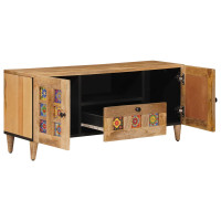 Produktbild för TV-skåp med låda Naturfärg 105 x 33,5 x 46 cm Massivt mangoträ