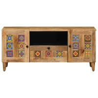 Produktbild för TV-skåp med låda Naturfärg 105 x 33,5 x 46 cm Massivt mangoträ