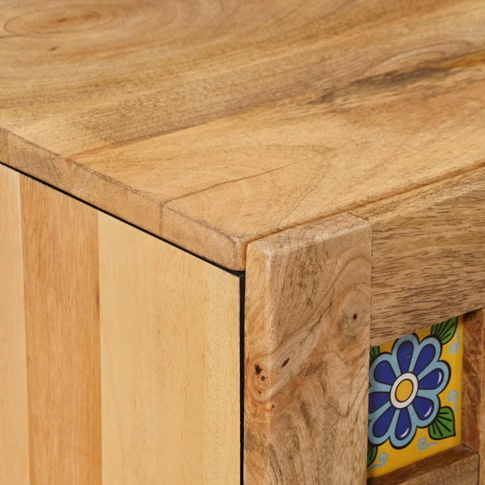 Produktbild för TV-skåp med låda Naturfärg 105 x 33,5 x 46 cm Massivt mangoträ