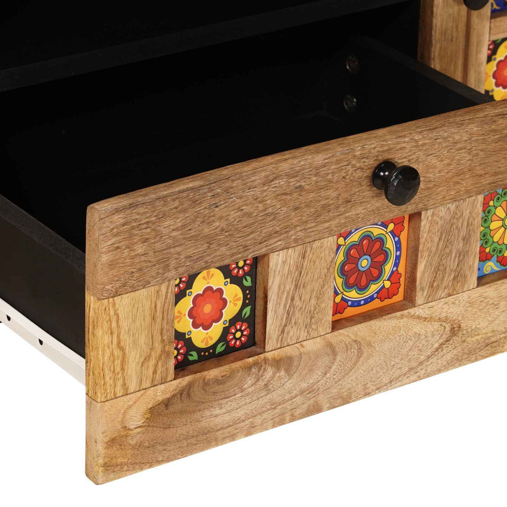 Produktbild för TV-skåp med låda Naturfärg 105 x 33,5 x 46 cm Massivt mangoträ