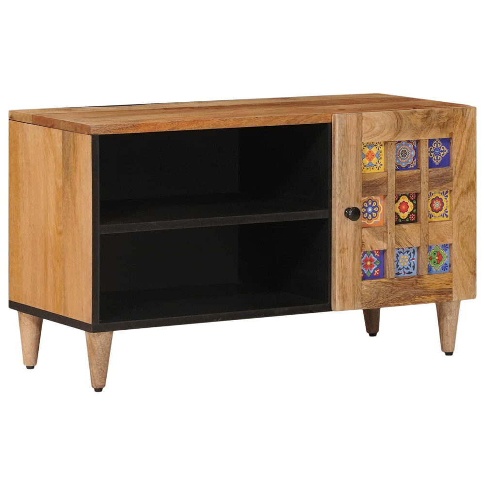 Produktbild för TV-skåp med lagring Naturfärg 80 x 33 x 46 cm Massivt mangoträ