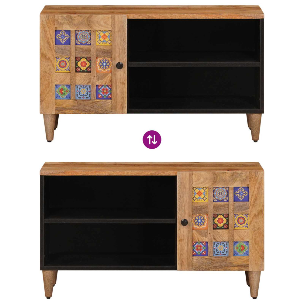 Produktbild för TV-skåp med lagring Naturfärg 80 x 33 x 46 cm Massivt mangoträ