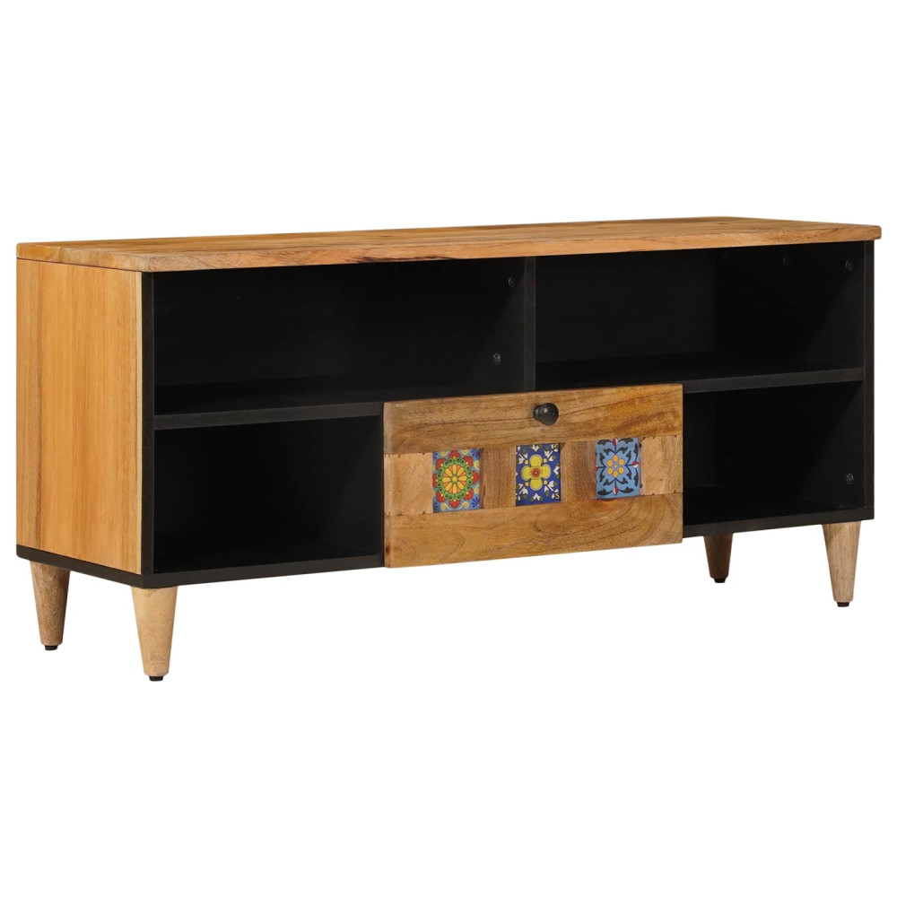 Produktbild för TV-skåp med låda Naturfärg 100 x 33 x 46 cm Massivt mangoträ