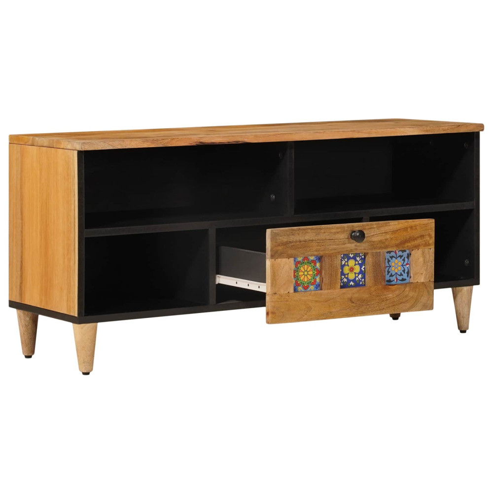 Produktbild för TV-skåp med låda Naturfärg 100 x 33 x 46 cm Massivt mangoträ