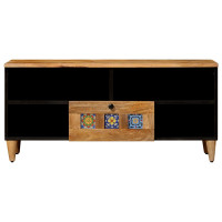 Produktbild för TV-skåp med låda Naturfärg 100 x 33 x 46 cm Massivt mangoträ