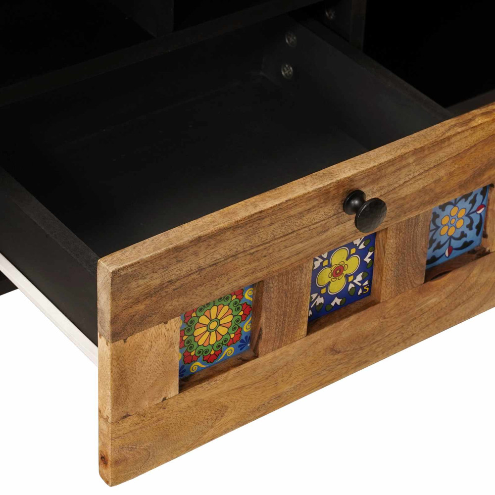 Produktbild för TV-skåp med låda Naturfärg 100 x 33 x 46 cm Massivt mangoträ