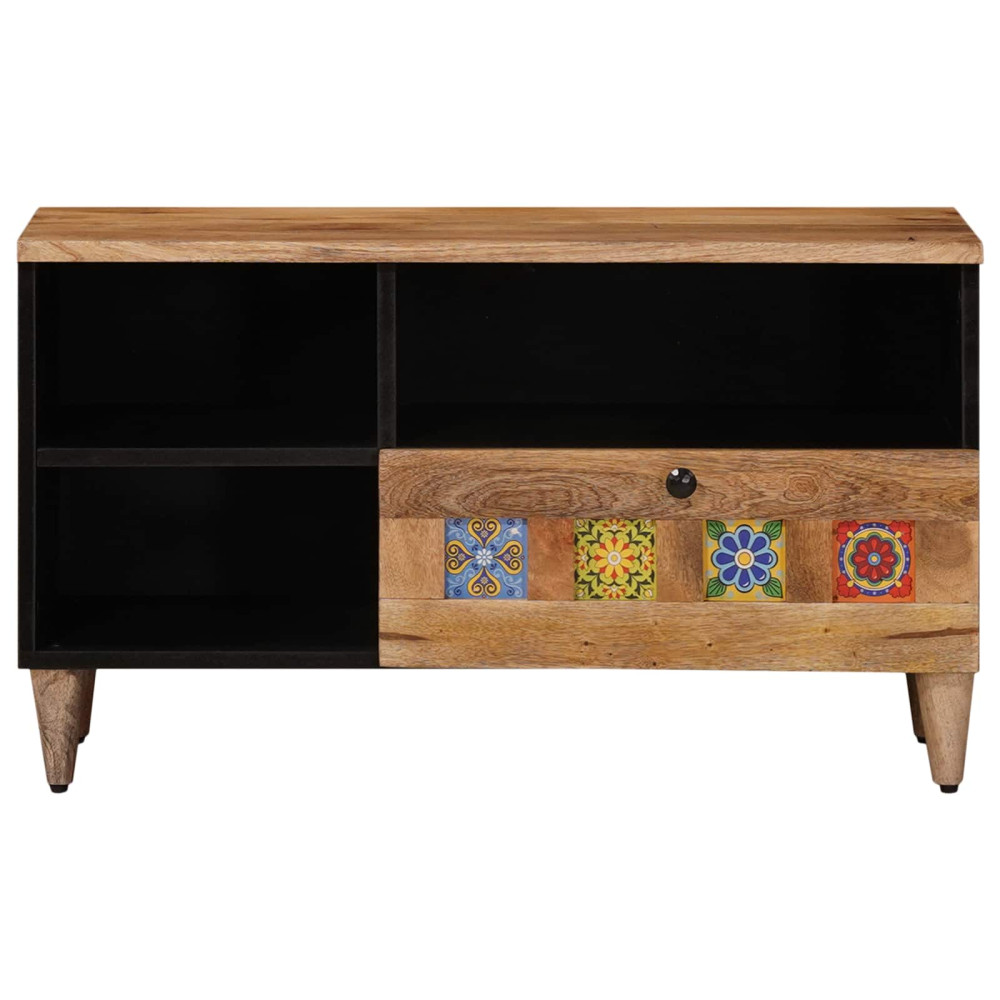 Produktbild för TV-skåp med låda Naturfärg 80 x 33 x 46 cm Massivt mangoträ