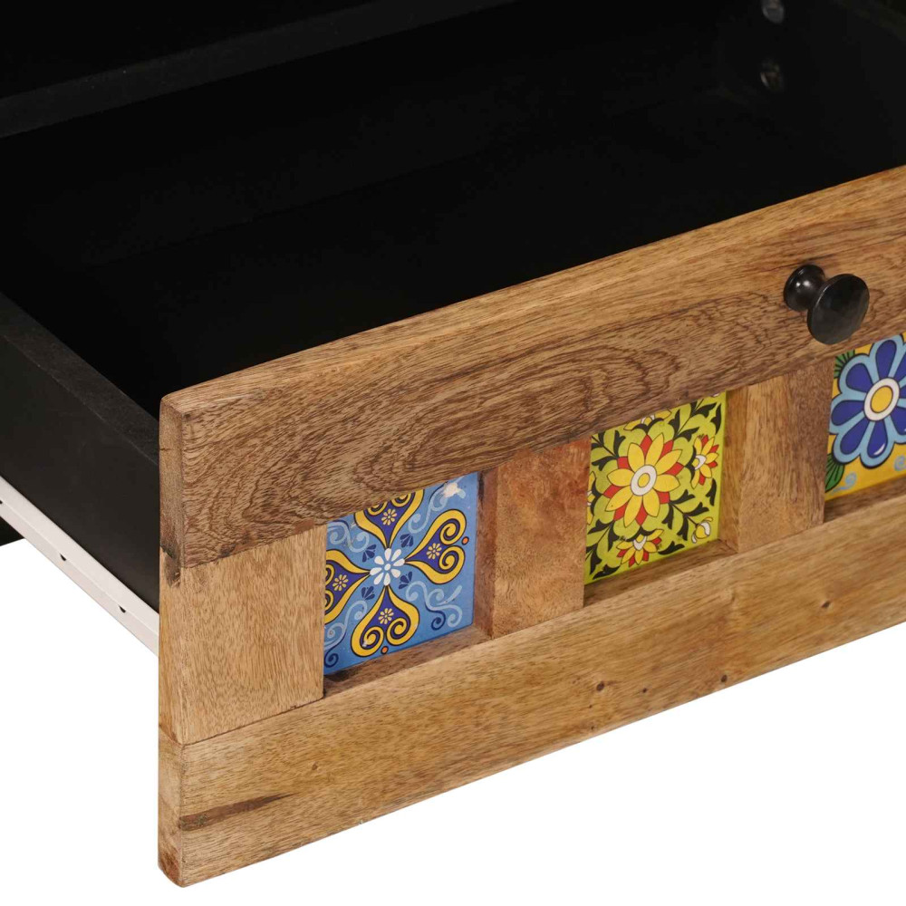 Produktbild för TV-skåp med låda Naturfärg 80 x 33 x 46 cm Massivt mangoträ