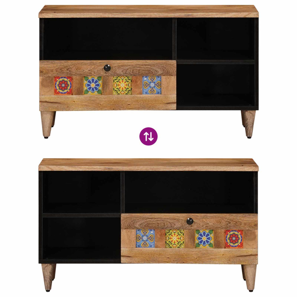 Produktbild för TV-skåp med låda Naturfärg 80 x 33 x 46 cm Massivt mangoträ
