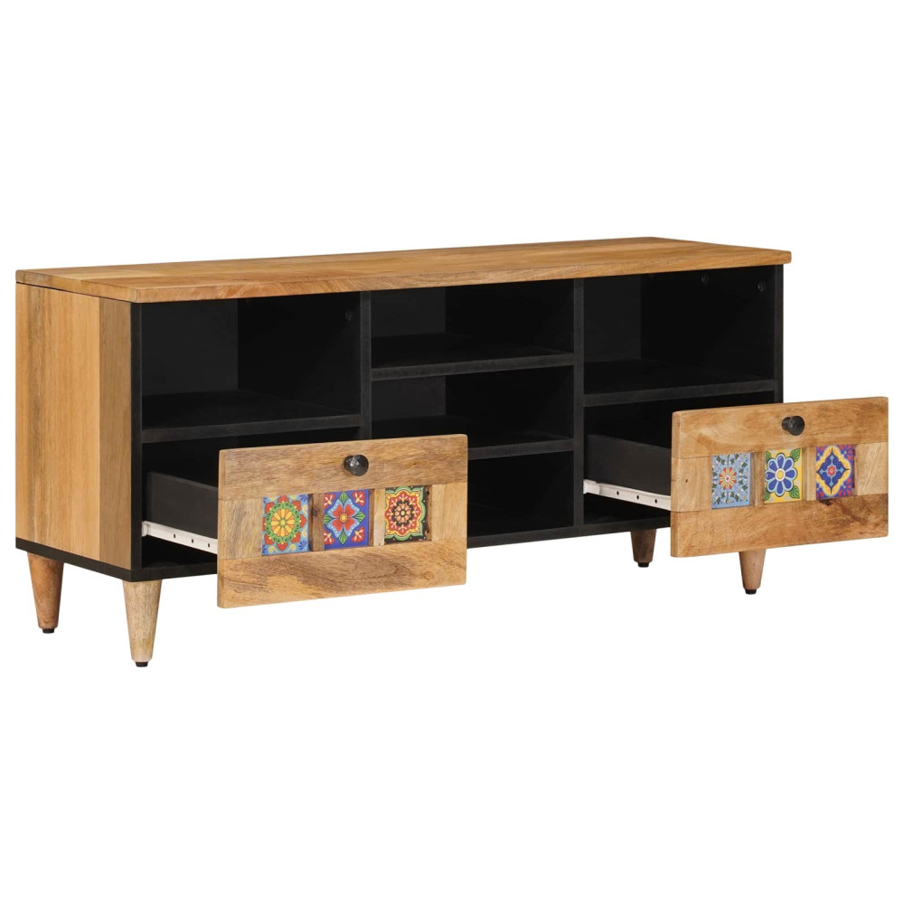 Produktbild för TV-skåp med låda Naturfärg 100 x 33 x 46 cm Massivt mangoträ