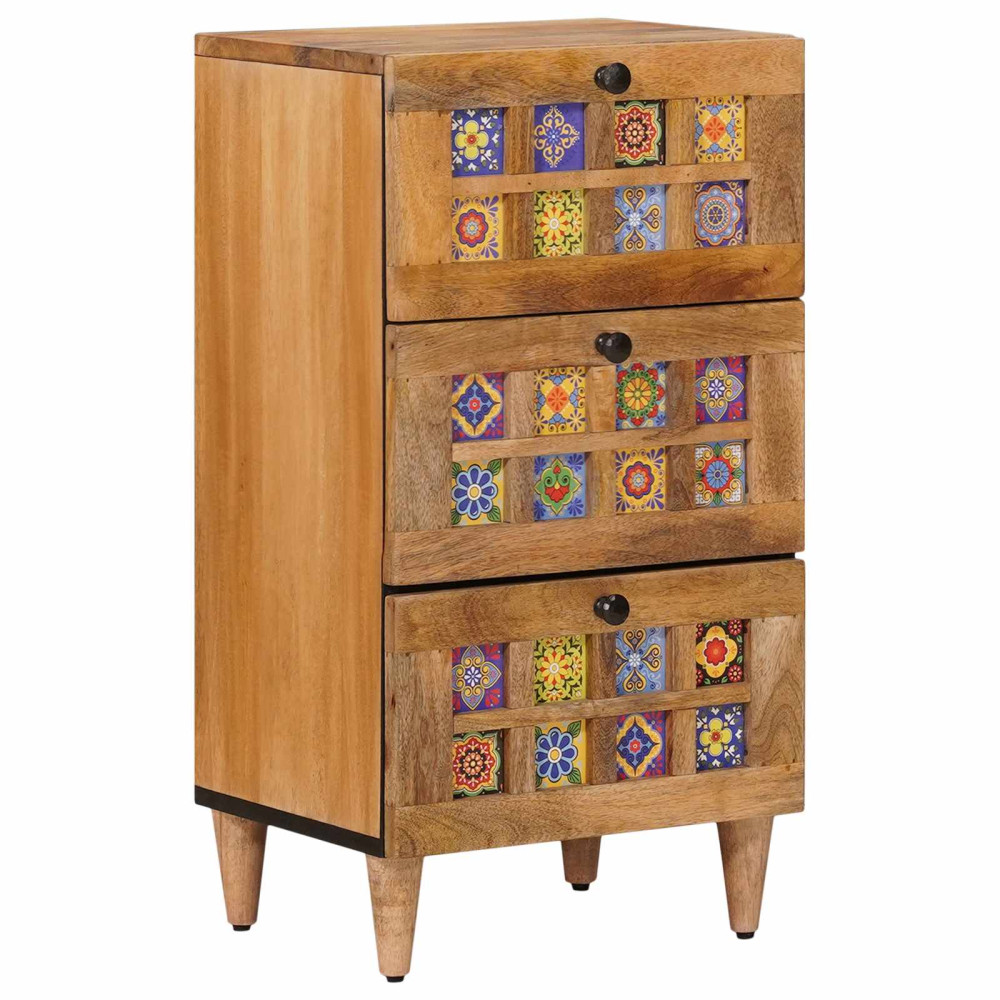 Produktbild för Sideboard med låda Naturfärg 40 x 33 x 75 cm Massivt mangoträ