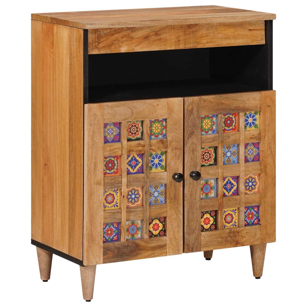Produktbild för Sideboard med dörr Naturfärg 60 x 33,5 x 75 cm Massivt mangoträ