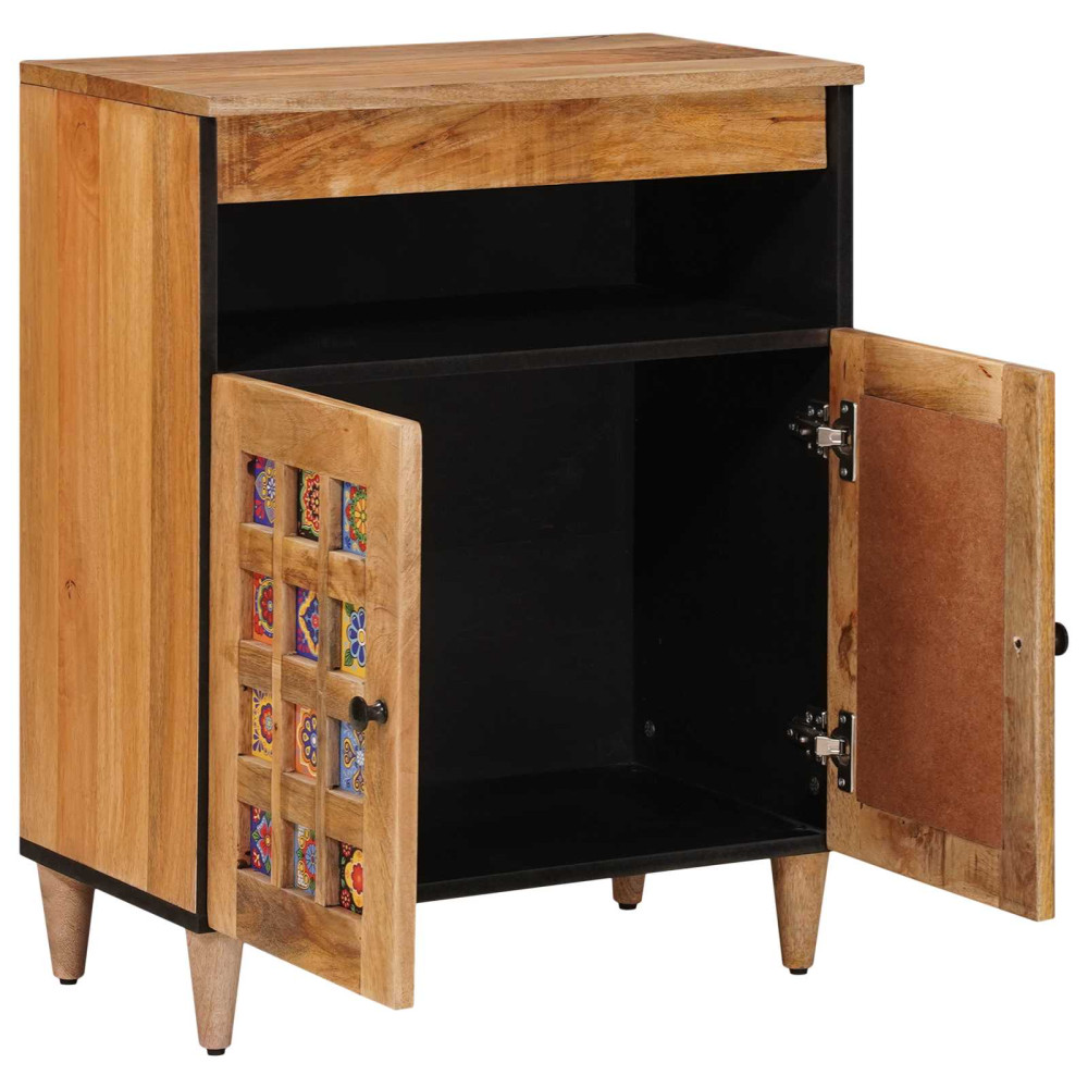 Produktbild för Sideboard med dörr Naturfärg 60 x 33,5 x 75 cm Massivt mangoträ