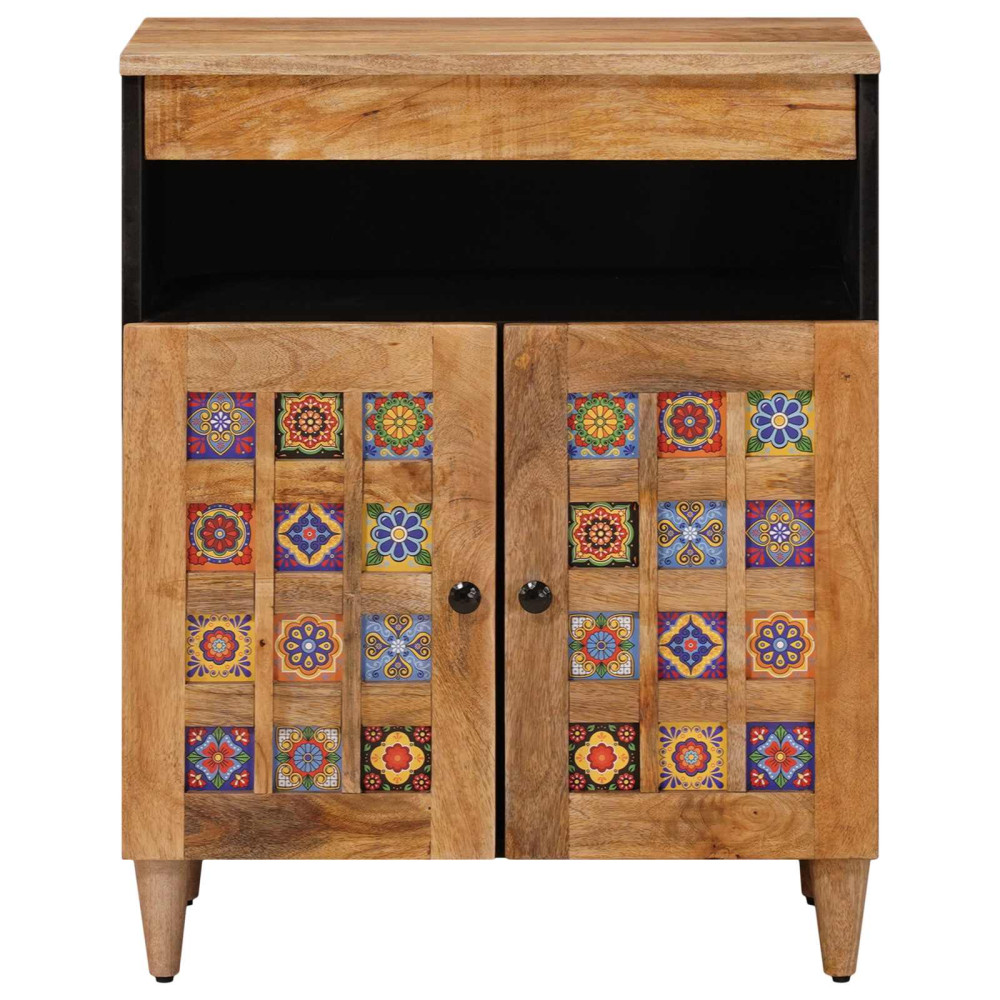 Produktbild för Sideboard med dörr Naturfärg 60 x 33,5 x 75 cm Massivt mangoträ
