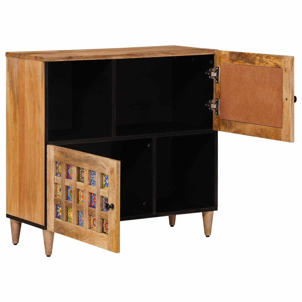 Produktbild för Sideboard med dörr Naturfärg 80 x 33 x 75 cm Massivt mangoträ