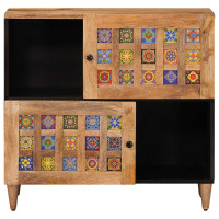 Produktbild för Sideboard med dörr Naturfärg 80 x 33 x 75 cm Massivt mangoträ